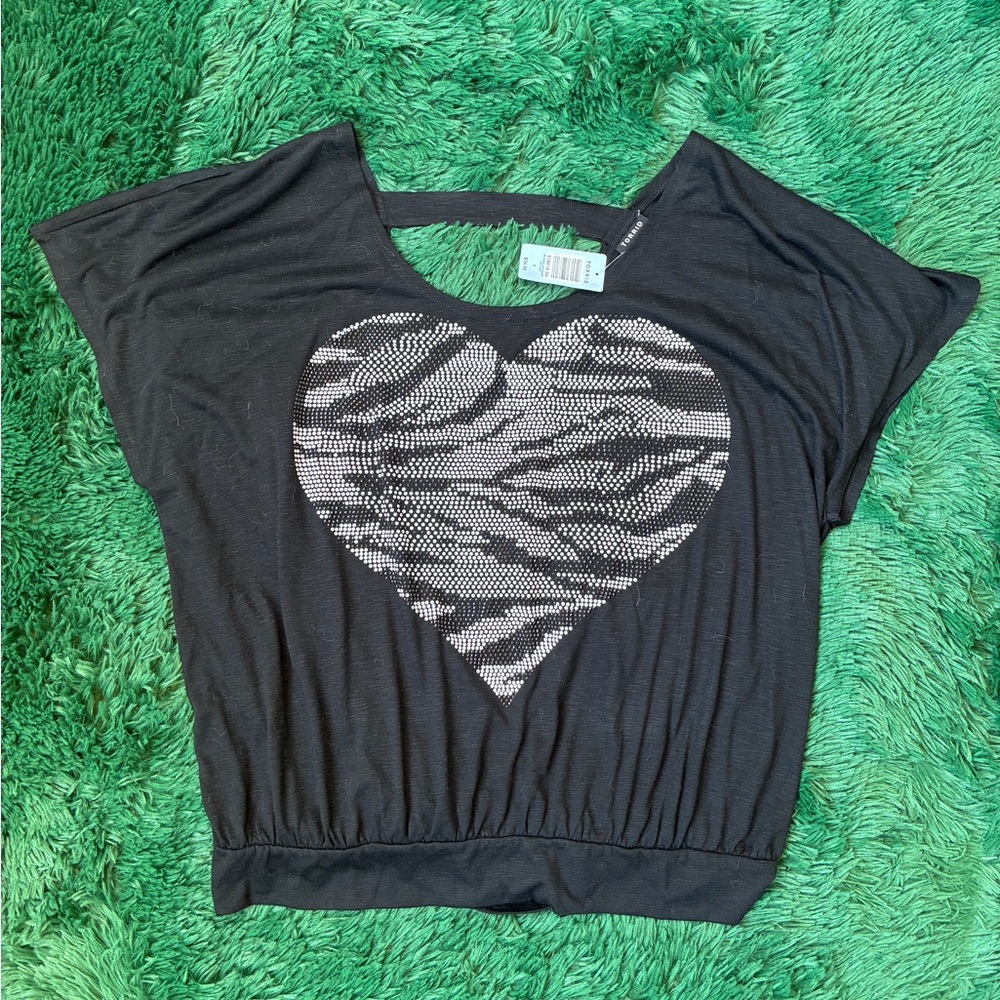 NWT Torrid 3X Black Zebra Heart Banded Bottom Surplice Back Top